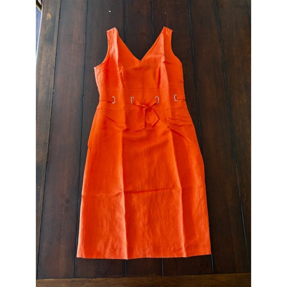 Positive Attitude Size 10 Linen V-Neck Sleeveless Tangerine Dress